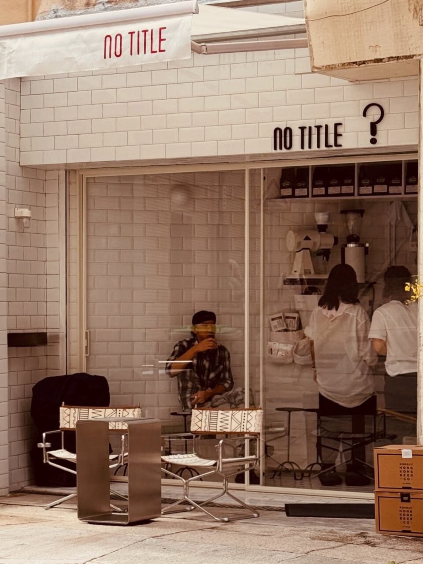 No Title Coffee's white-tiled street-facing coffee bar on Gough Street